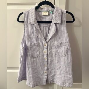 Anthropologie Lavender Striped Sleeveless Button-Down Shirt